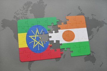 puzzle with the national flag of ethiopia and niger on a world map