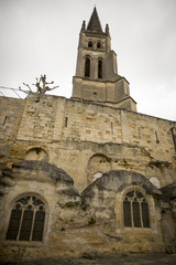 Fototapeta na wymiar Monolithic church of Saint-Émilion and its bell tower. , French medieval village Saint Emilion, France