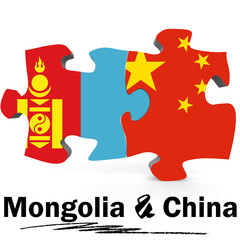 China and Mongolia flags in puzzle