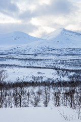 Snowy Norwegian mountain landscape, Nordland, Norway