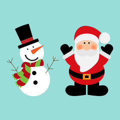 Vector illustration of a Santa Claus and snowman