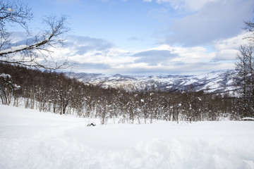 Snowy Norwegian mountain landscape, Nordland, Norway