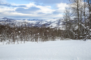 Snowy Norwegian mountain landscape, Nordland, Norway