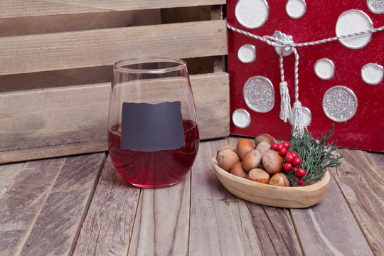 Holiday glass of red wine