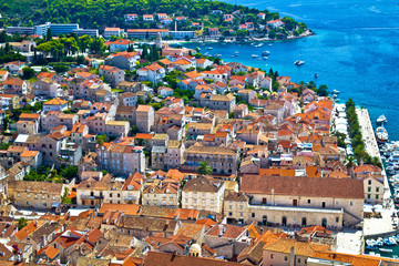 Hvar island old historic center aerial view