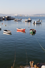 Boats in the little harbour of Cova do Vapor near Lisbon, Portugal