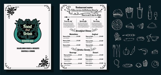 Restaurant Food Menu Vintage Design with Chalkboard Background v - 129729398