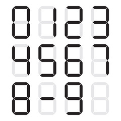 Calculator digital numbers, with shadow, black isolated on white background, vector illustration.