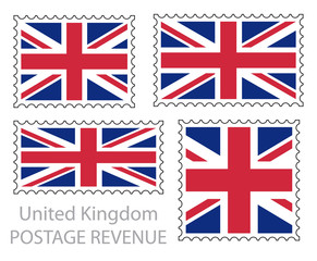 Great Britain flag postage stamp set, isolated on white background, vector illustration.
