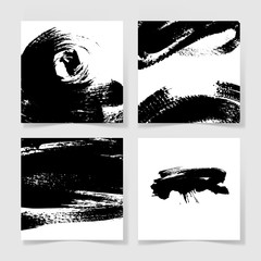 set of four black ink brushes grunge square pattern, hand drawin