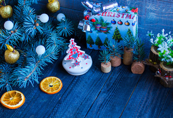Christmas decoration, on a rustic wooden background