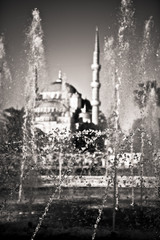 fountain with blue mosque in the background, istanbul turkey