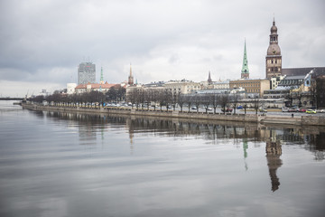 Fototapeta premium View od Riga skyline over river Daugava in Riga, Latvia