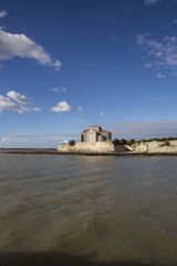 Gironde coastline with view on the village of Talmont sur Gironde and Sainte Radeguonde roman medieval church