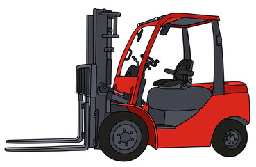 Hand drawing of a red hydraulic forklifts - not a real type