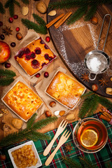 Christmas Background Baking Dessert Small Cakes. Selective focus.