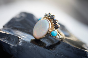 Unique ring on obsidian