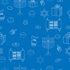 Vector Happy Hanukkah Holiday Seamless Pattern Background.