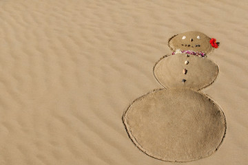 Snowman in the Sand at the Beach - Warm in Winter - Holidays