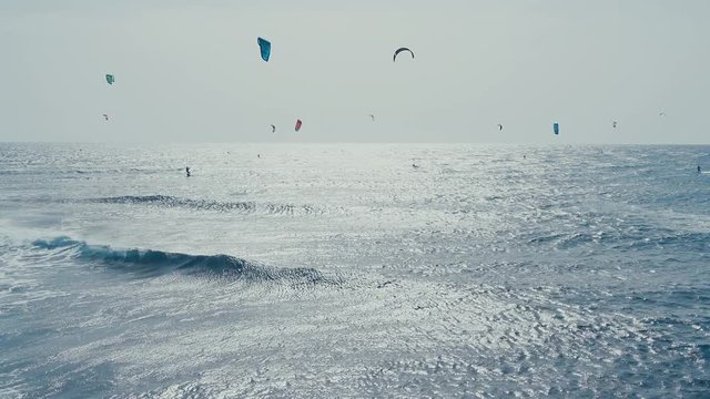 Kite Surfing in Atlantic Ocean, Extreme summer sport. Canary Islands.