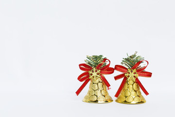 Golden Christmas bell on white background