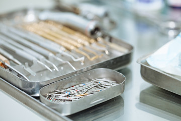 Dental tools on the table at dental office