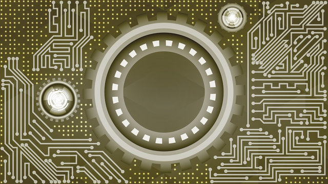 Abstract futuristic technology background with gears in grey, green and white shades. Digital technology and engineering concept design