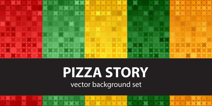 Abstract pattern set "Pizza Story". Vector seamless backgrounds