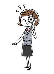 ビジネスウーマン：虫眼鏡
