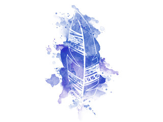 handgezeichnete Feder auf Wasserfarben Hintergrund, illustrative Zeichnung