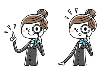 ビジネスウーマン：虫眼鏡
