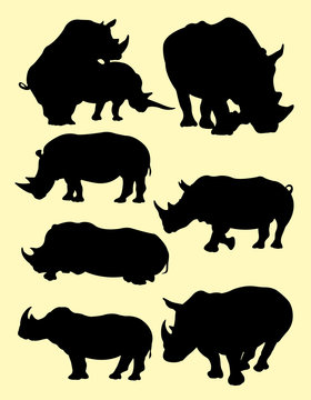 Cute Rhinos animal silhouette in different poses. Good use for symbol, logo, web icon, mascot, sign, or any design you want.