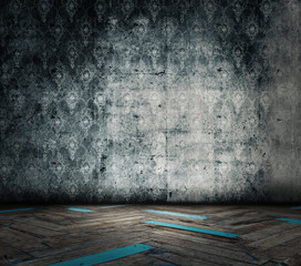 old grunge room with wallpaper