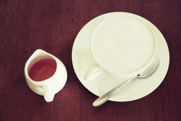 Confectioners atmosphere concept in vintage toned color. Cup of