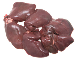 Fresh turkey livers on a white background