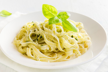 Tagliatelle pasta with pesto sauce