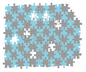 silhouette of family on a background of the puzzle. vector illustration.
