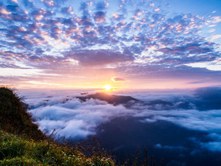 Fototapeta na wymiar View Point of Cliff top land at SANKNOKWUA in the highest Peak Kanchanaburi, Thailand