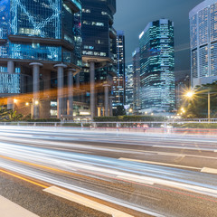 Traffic light trails in downtown of Hong Kong,China.