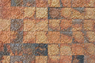 Old vintage earthenware wall tiles patterns handcraft from thail