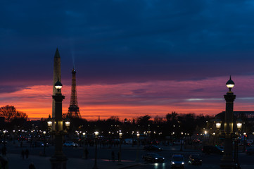 Night view of the Place de la Concorde in Paris, France