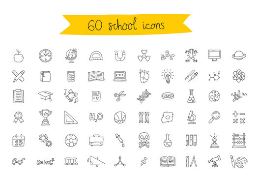 Set of 60 school icons