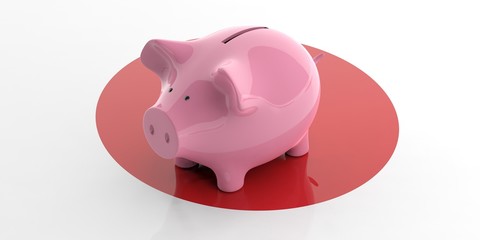 Pink piggy bank on Japan flag. 3d illustration