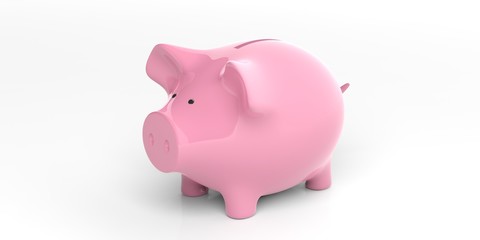 Pink piggy bank on white background. 3d illustration