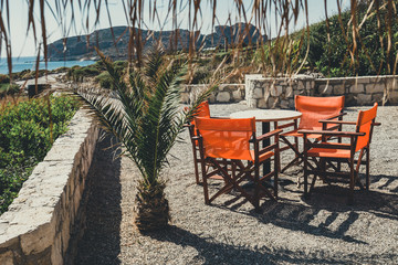 Empty greek cafe on Crete Island, Greece