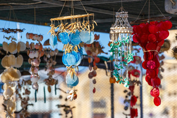 Market with handmade ceramic souvenirs for sale on Crete island