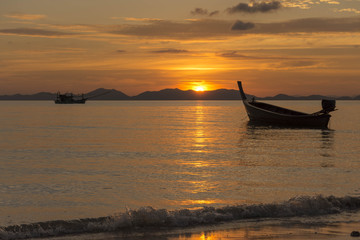 Sea, Boat, Sunset
