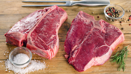 Raw beef steaks