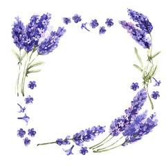 Wildflower lavender flower frame in a watercolor style isolated. - 129749936