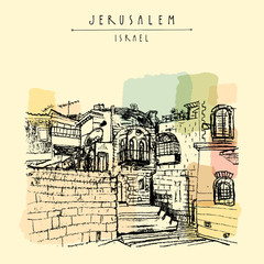 Jerusulaem old town - hand drawn postcard